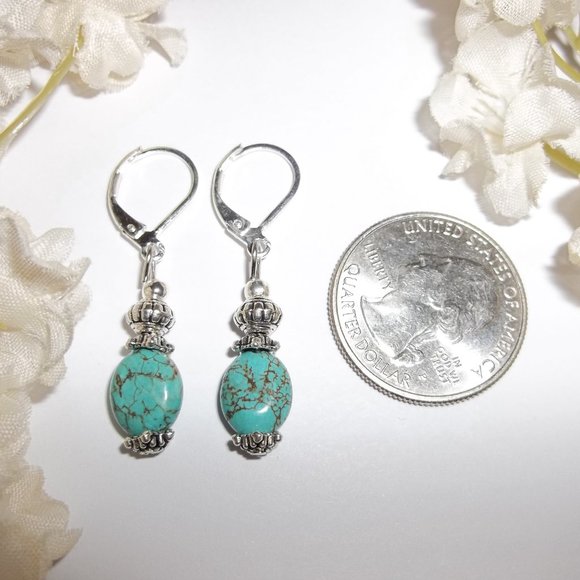 Turquoise Blue & Silver Beaded Earrings Set 5433 - Picture 2 of 8